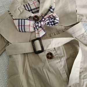 NWOT Plaid Trench Coat, Includes Denim Dress & Red Crib Shoes - 12 Month